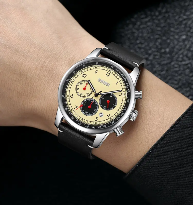 Часы наручные классические Skmei 9318 (Черный с бежевым циферблатом) Винница - изображение 8