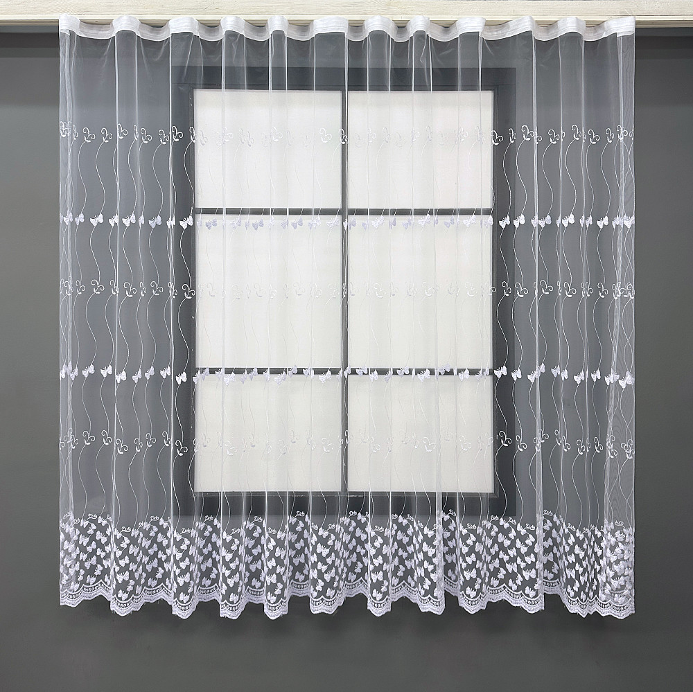 Короткая тюль, высота 1,6 м., фатин с вышивкой и люрексом, цвет белый 1892т Киев - изображение 1