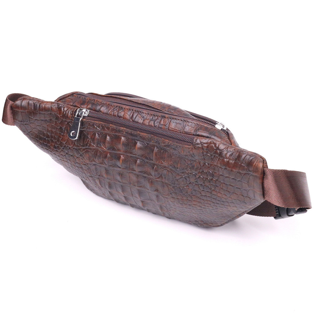 Модная поясная сумка из натуральной кожи с фактурой под крокодила 21298 Vintage Коричневая Киев - изображение 6