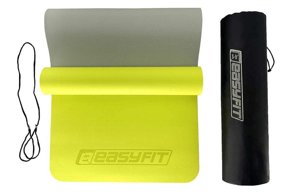 EasyFit Килимок для йоги та фітнесу EasyFit TPE+TC 6 мм двошаровий + Чохол лимонний-сірий Коломыя - изображение 7