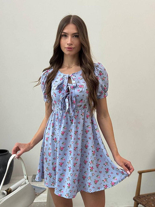 Жіноче легке романтичне мініплаття у квітковий принт турецький софт Блакитний, 46/48 Одеса - фото 1