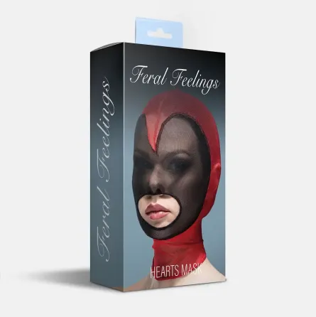 Маска серце сітка з відкритим ротом Feral Feelings - Hearts Mask Red/Black Львів