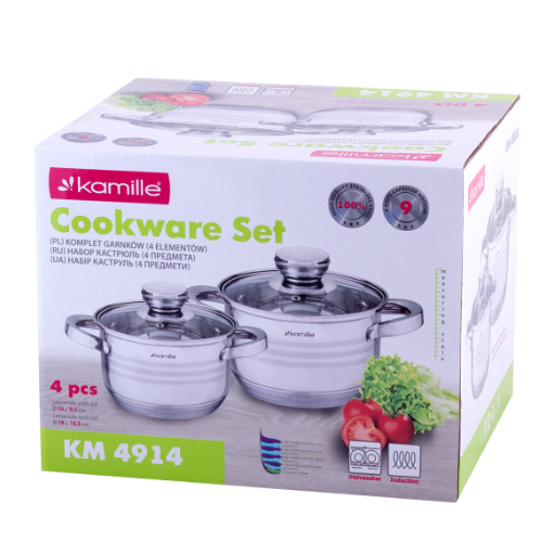 Набір каструль 4 предмети (каструлі 1,5/2л) нержавіюча сталь порожнисті ручки 4914 KAMILLE Житомир - фото 9