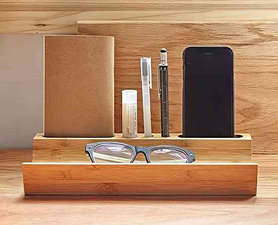Настольный органайзер из бамбука, размером 29.5x11x5см, функциональная подставка для ручек и телефона Каменец-Подольский