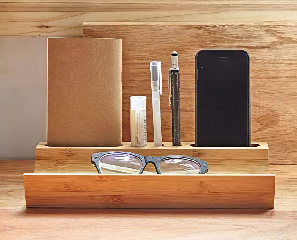 Настольный органайзер из бамбука, размером 29.5x11x5см, функциональная подставка для ручек и телефона Каменец-Подольский - изображение 1