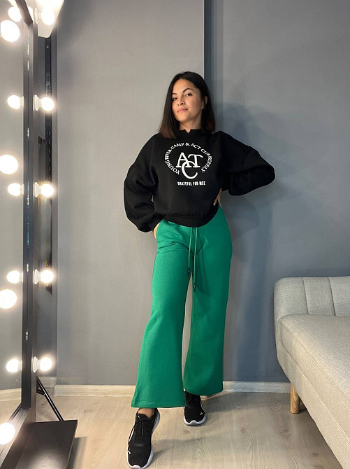 Свитшот женский OLIVIA 2479 широкий оверсайз утепленный вышивка рисунок one size, черный, one size Киев - изображение 5