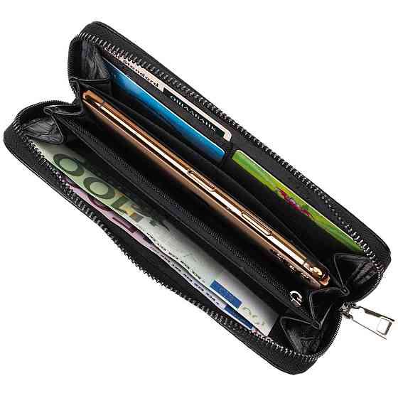 Місткий жіночий гаманець з натуральної шкіри з тисненням під крокодила Чорний (BOND) Київ