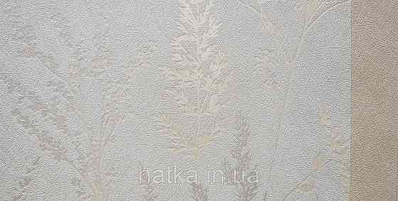 Шпалери вінілові на флізеліні Grandeco Universe 5 гілки листя квіти польові сріблясті на сірому Київ