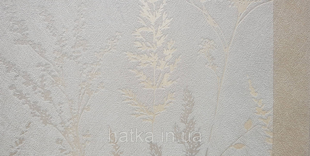 Шпалери вінілові на флізеліні Grandeco Universe 5 гілки листя квіти польові сріблясті на сірому Київ - фото 4