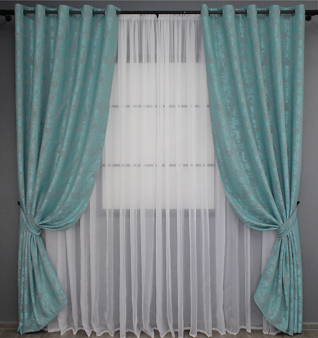 Комплект штор на люверсах VR-Textil Жаккард Sultan YL № 1292ш Бирюзовый 150х250 см 2 шт (37-0056) Киев - изображение 2