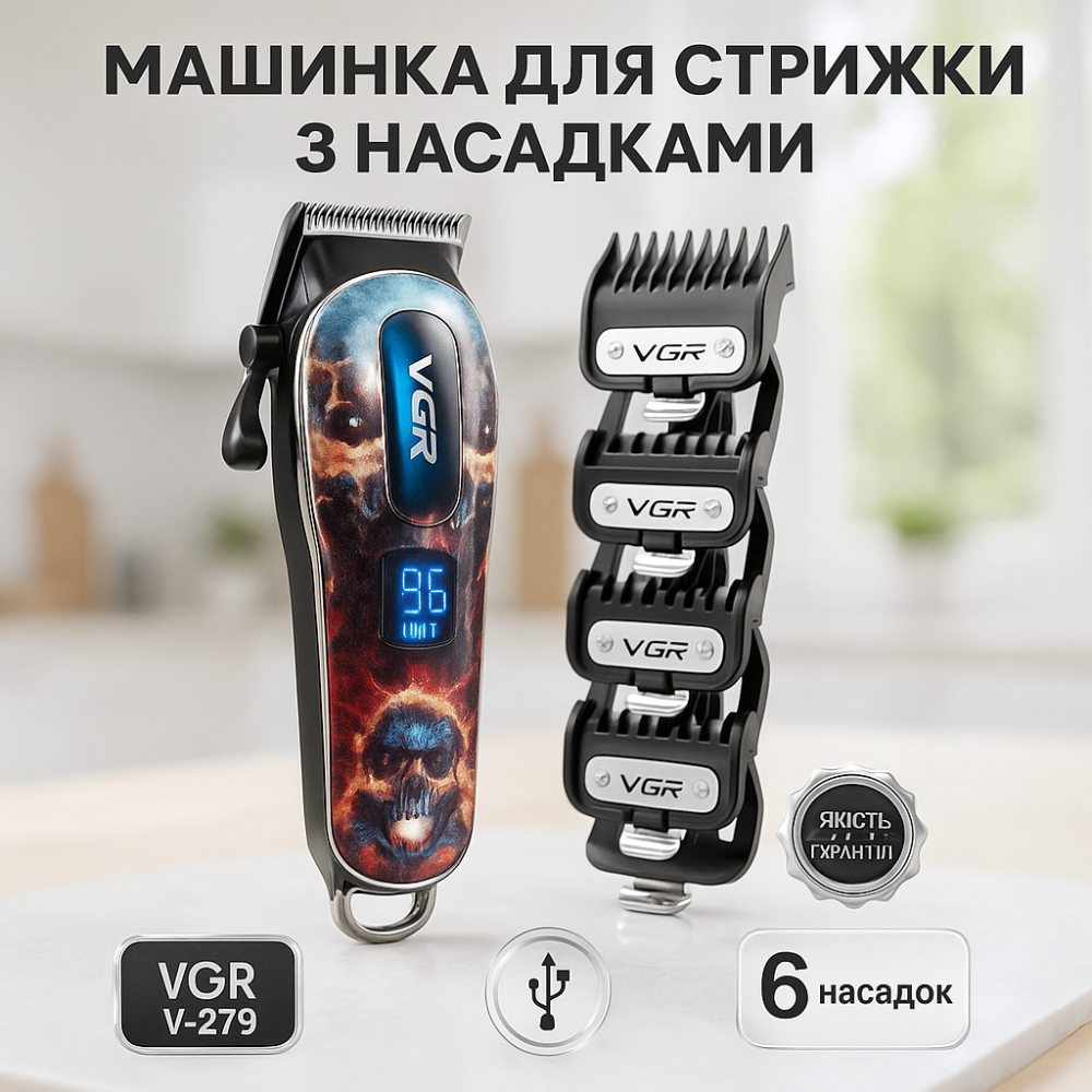 Акумуляторна машинка-тример для стрижки волосся VGR, Професійна бритва-машинка для стрижки волосся OW-42 Львів - фото 11