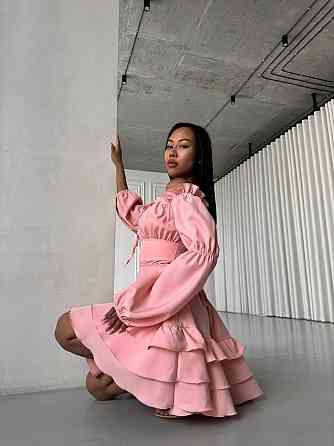 Женское стильное мини платье с воланами креп костюмка Пудра, 42/44 Одесса