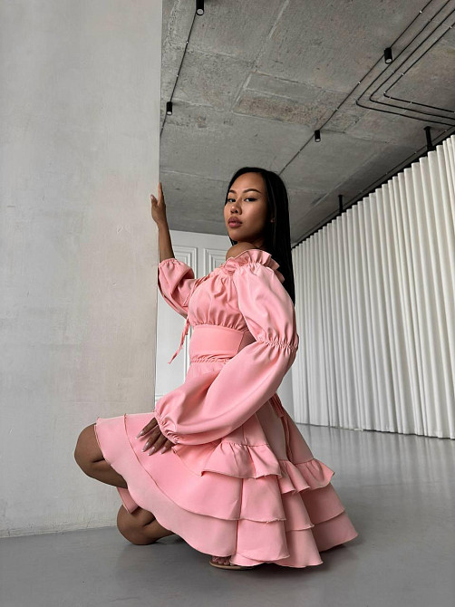 Женское стильное мини платье с воланами креп костюмка Пудра, 42/44 Одесса - изображение 4