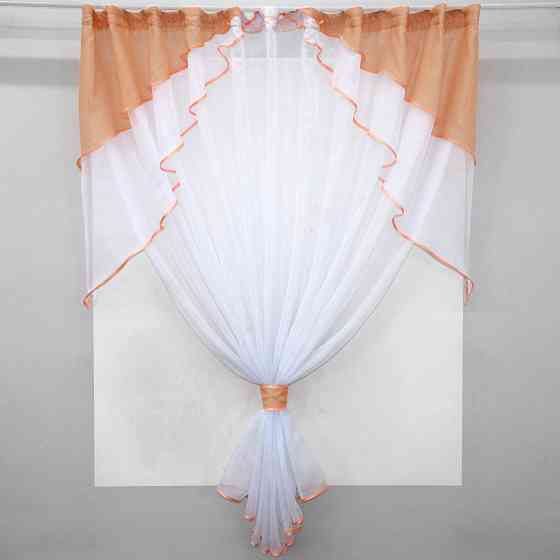 Кухонная занавеска VR-Textil № 114к ламбрекен и тюль персиковый с белым 280х170 см (52-0594) Киев