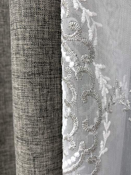 Комплект штор VR-Textil Лен ALORA-TON 200х270 2шт и Тюль 600х270 1871ш-1701т Серый с белым 71-202/7 Киев - изображение 5