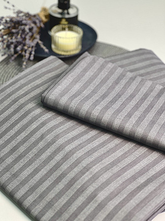 Комплект постільної білизни Ideal Textile бязь графіт тауп в смужку Двоспальний Євро Чернівці - фото 4