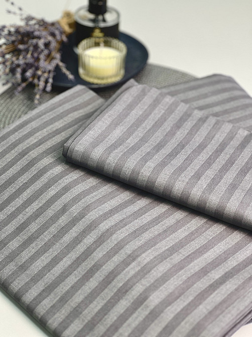 Комплект постельного белья Ideal Textile бязь тауп графит в полоску Двуспальный Евро Черновцы - изображение 4