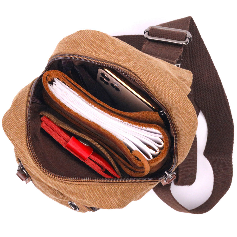 Текстильна чоловіча сумка через плече для документів та міста Vintage 21230 Коричнева Київ - фото 14