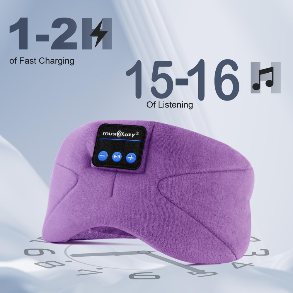 Bluetooth-маска для сну MUSICOZY з навушниками 100% затемнення 16 годин роботи Дихаюча бавовна Фіолетова (Violet) Київ - фото 7