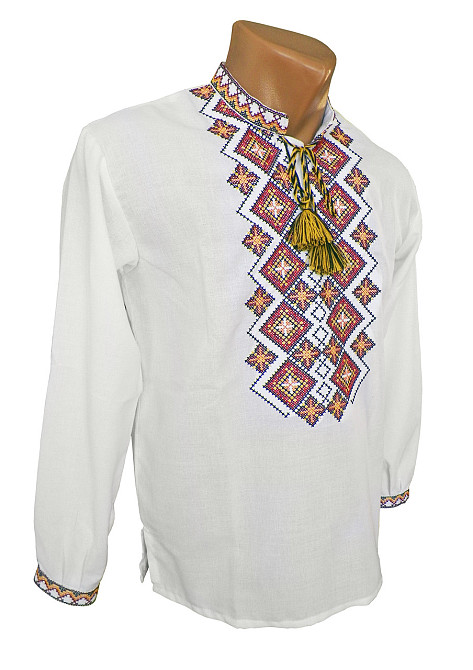 Мужская рубашка-вышиванка оранжево-красных оттенков на длинный рукав 56 Киев - изображение 1