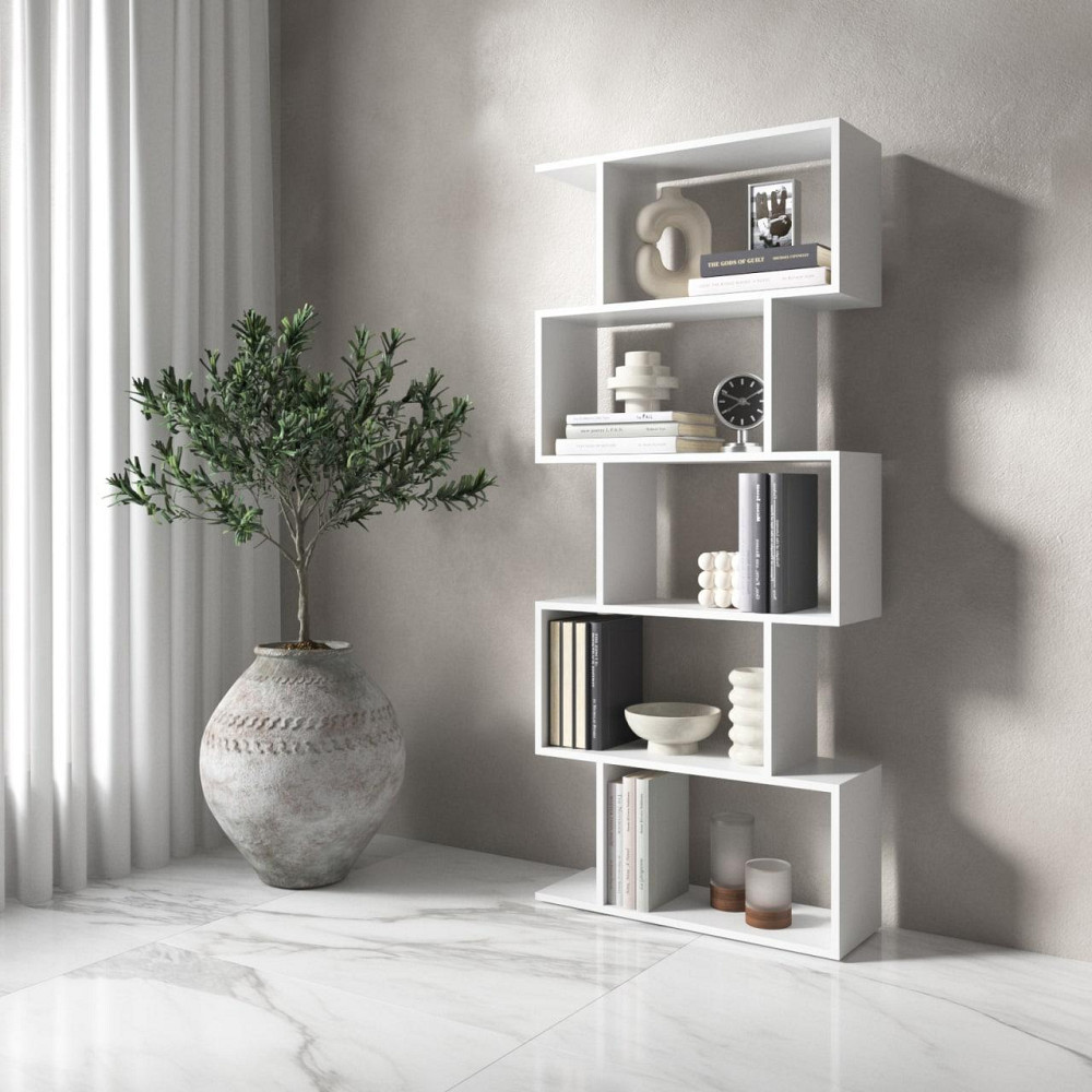 Полиця для книг VAYS M-12 Білий, стелаж на 5 полиць, ЛДСП, 70×24×163 см - для дому, вітальні, офісу Львів - фото 1