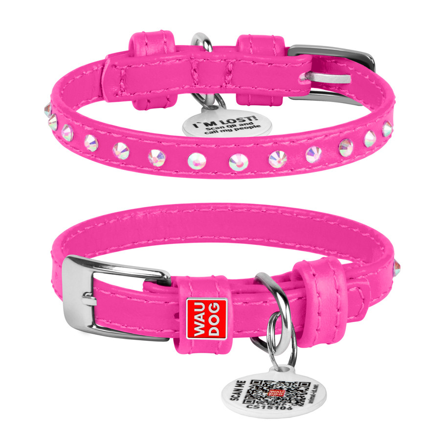 Нашийник для собак шкіряний WAUDOG Glamour з QR паспортом, з клейовими стразами, Ш 9 мм, Дов 18 Коломыя - изображение 2