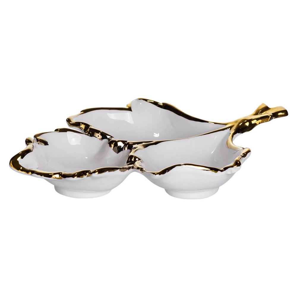 Yiwu Менажниця порцелянова на 3 секції для закусок 27×19.5×4 (см) тарілка менажниця Білий із зо Коломия - фото 2