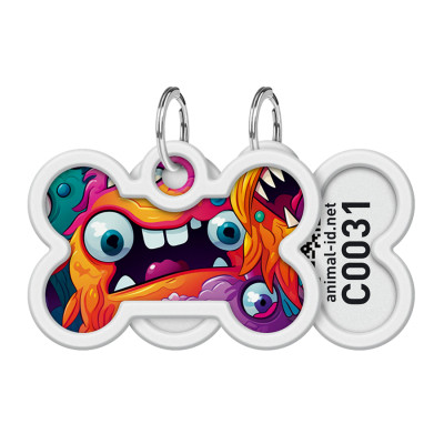 Адресник для тварин WAUDOG Smart ID з QR паспортом "Зубасті монстри", кістка 40х28 мм (231-4048) Вінниця - фото 1