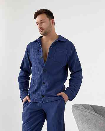 Мужская пижама муслиновая Синий S Харьков