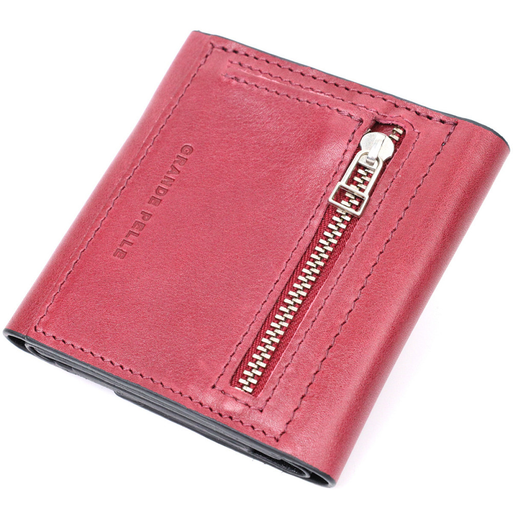 Стильний невеликий гаманець із натуральної шкіри Бордовий (GRANDE PELLE) Київ - фото 6