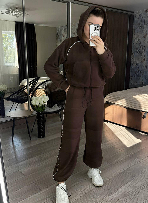 Женский теплый прогулочный костюм двойка с дабл флиса полар Шоколадный, 46/48 Одесса - изображение 3