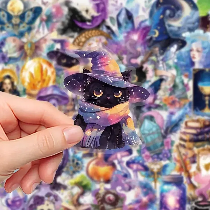 Набір наліпок “Магічний світ” – 50 шт. вінілові наклейки з відьмами, кристалами, чорними котами та зіллям Київ - фото 6