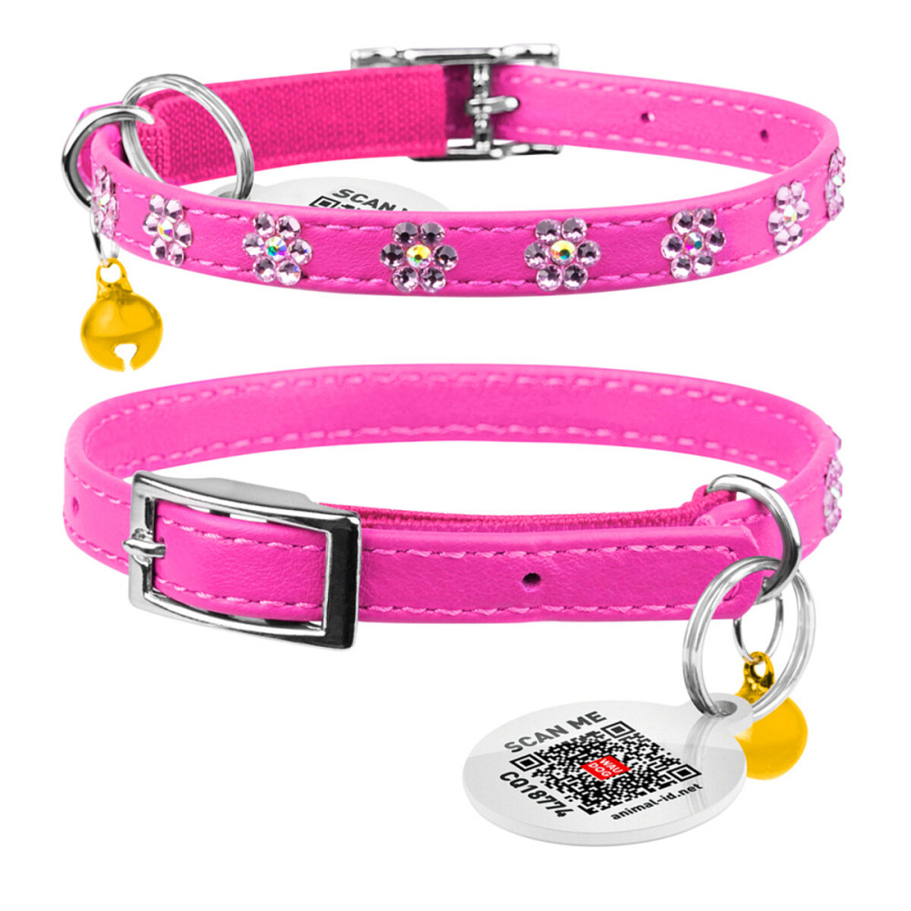 Нашийник WAUCAT Glamour з резинкою, клейовими стразами "Квітка" для котів (ширина 9мм, довжина 22-30см) рожевий Київ - фото 2