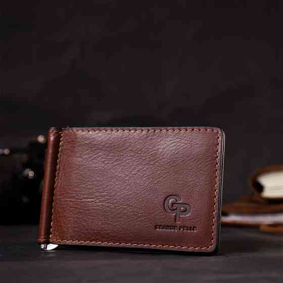 Надійний шкіряний затискач для грошей GRANDE PELLE 11668 Коричневий Київ