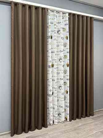 Комплект штор VR-Textil Льон Мішковина 150х270 2шт і Тюль 600х270 277ш-1858т Коричневий з білим 71-066/5 Київ