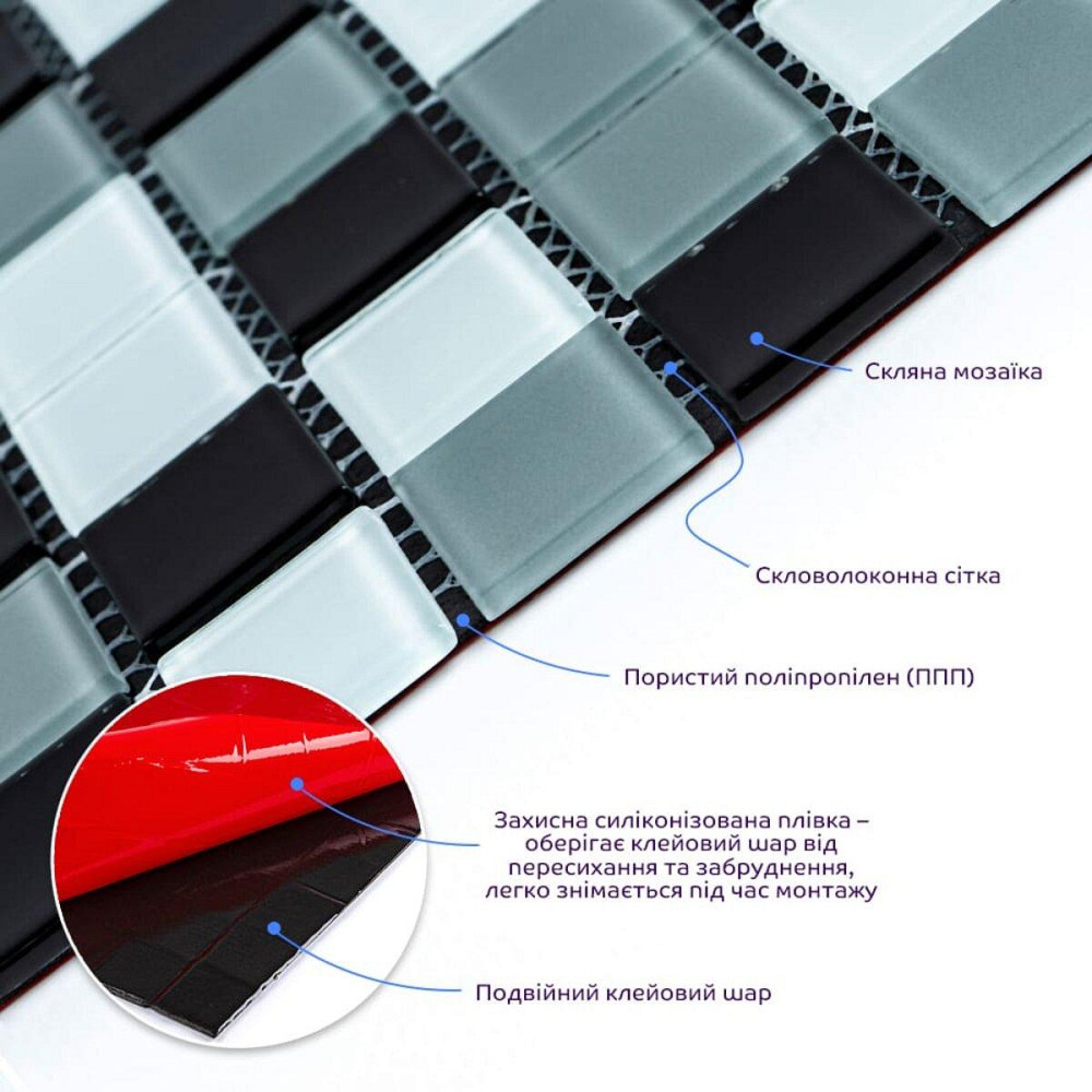 Мозаика из декоративного стекла 298х298х4,5мм Чёрно-серая SW-00002369 Киев - изображение 2