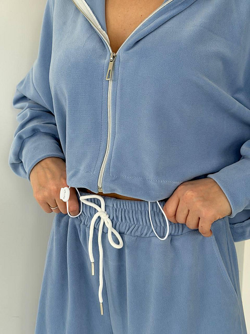 Жіночий сильний повсякденний велюровий костюм-двійка Блакитний, 42/44 Одеса - фото 4