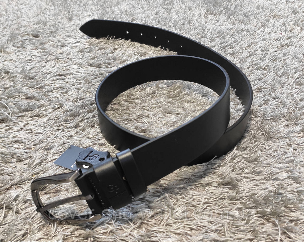 Універсальний гладкий чоловічий шкіряний ремінь Grande Pelle (чорний) Київ - фото 5