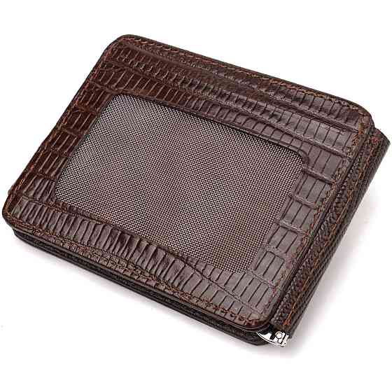 Фактурний затискач для грошей з натуральної шкіри з тисненням Коричневий (CANPELLINI) Київ