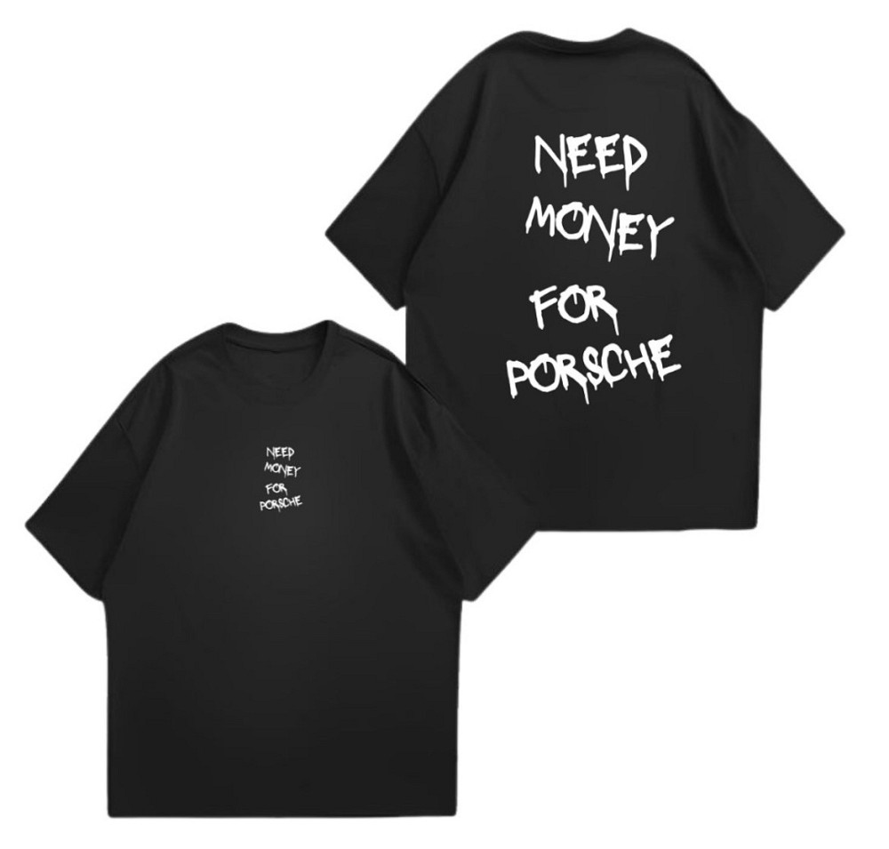 Оверсайз футболка NEED MONEY FOR PORSCHE — чорна футболка з написом XL, Белый Черновцы - изображение 1