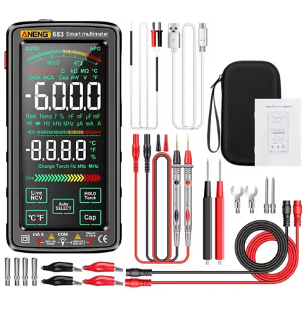 Мультиметр тестер Aneng 683 PRO сенсорный с встроенным аккумулятором AC/DC 10A/1000V с NCV и True RMS (Черный) Винница
