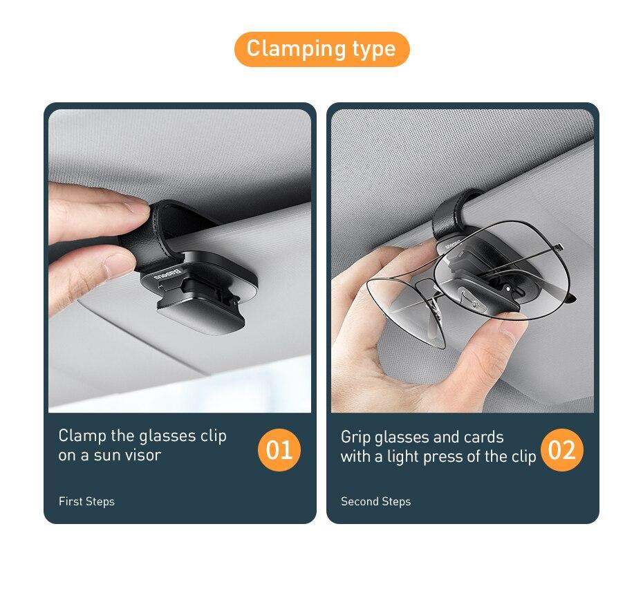 Автодержатель для очков Baseus Platinum Eyewear Clip ACYJN-B01 на солнцезащитный козырек (Черный) Николаев - изображение 8