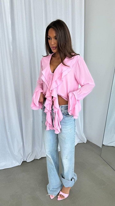 Жіноча шифонова блузка з воланами. пудрово-рожевий, 50/52 Одеса - фото 4