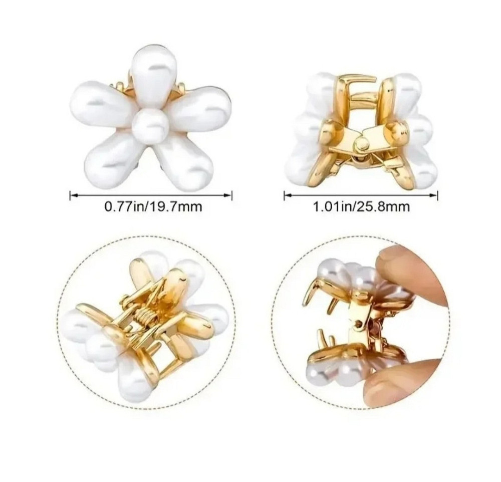 Заколка-крабік квітка маленька з перлинками Смела - изображение 2