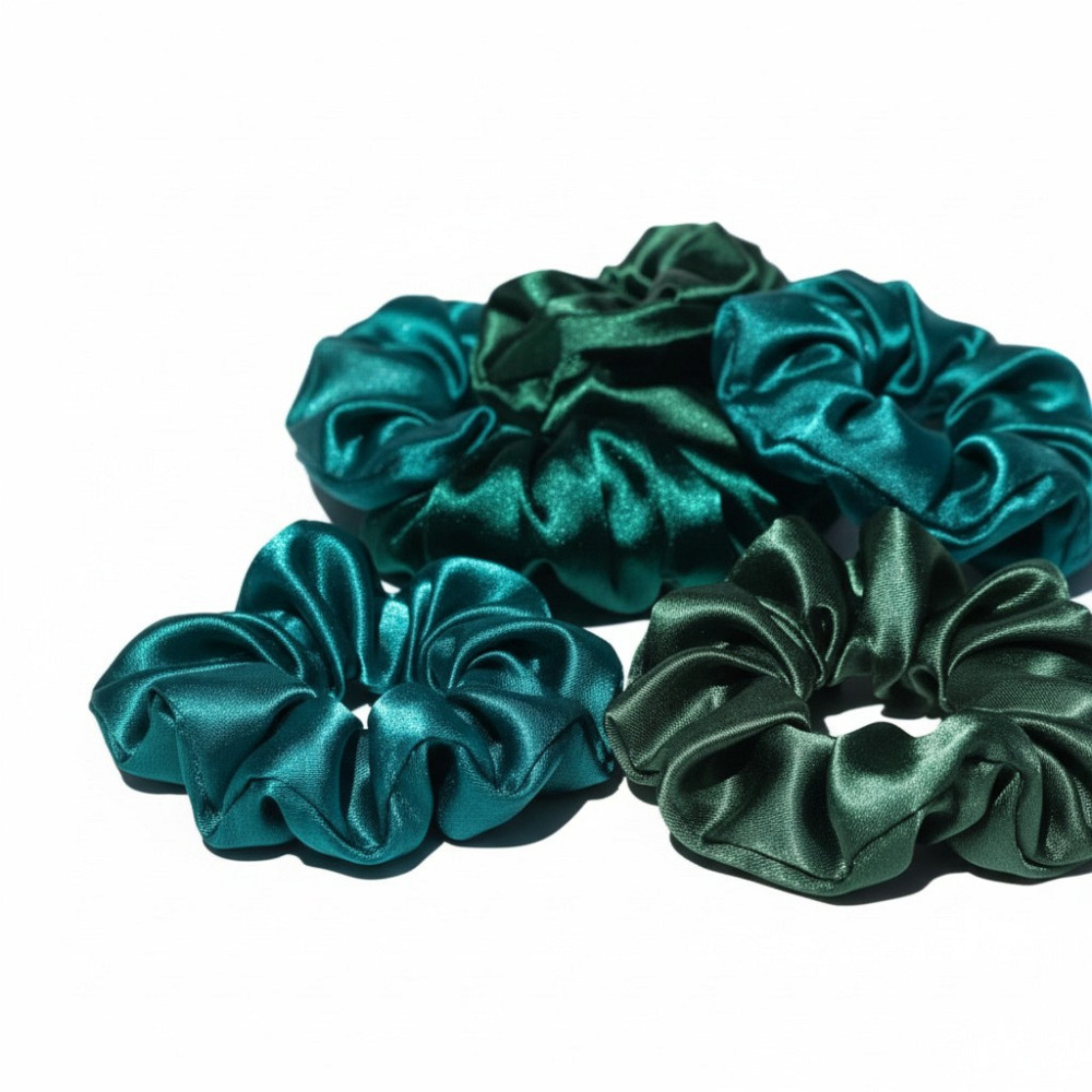 Скранч резинки для волосся атласний набір Зелений Харків - фото 1