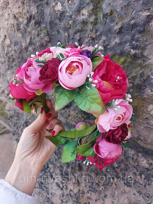 Ободок обруч з квітами "Піони великий малиновий" Кривий Ріг - фото 5