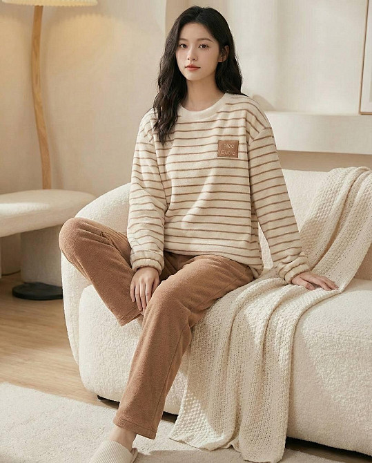 Жіноча тепла плюшева піжама-двійка: кофта та штани Карамельний, 42/46 Одеса - фото 2