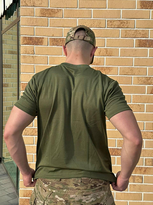 Військова футболка олива ЗСУ, тактична бойова футболка Coolmax, якісна чоловіча літня футболка Львів - фото 6