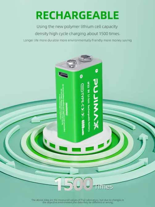 Акумуляторна батарея Pujimax 9В 4600 мВт/год Type-C модель 6F22 для металошукача (2 шт.) Зелений Вінниця - фото 5