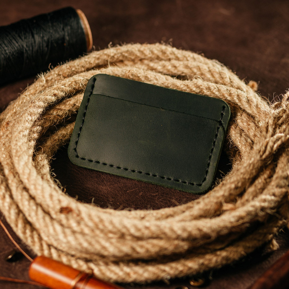 Картхолдер Зелений шкіряний, стильний органайзер чохол зі шкіри для 4 банківських карток з м'якої шкіриMasterSem Київ - фото 1